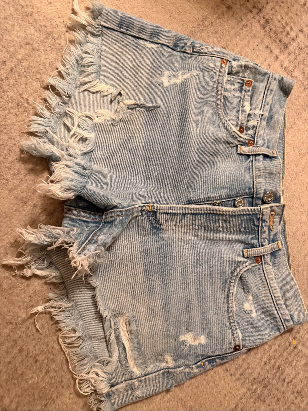 Agolde Parker Light Wash Distressed Frayed Denim Shorts